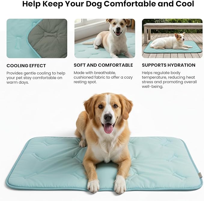 DORMORA Cooling Pet Mat – 41x28.5 Dog or Cat Cool & Comfy, Soft Breathable Self-Cooling Pad, Pet-Safe, Durable, Perfect for Hot Weather, Naps, Crates, Cars, Couch, Washable, Take Anywhere, Blue