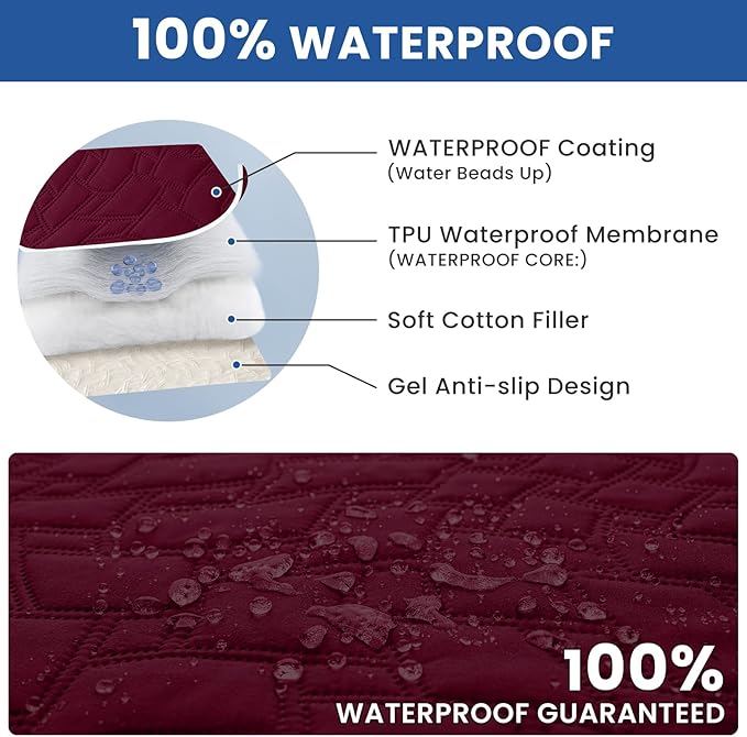 Waterproof Dog Blanket, Non-Slip Soft Pet Bed Cover, Couch Cover for Dogs Washable, Protects Sofa, Furniture, Crate, Car, Tear Resistant Leakproof Pet Blanket Christmas (82x82 Inch, Burgundy)