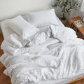 Sijo Stone Washed Organic French Linen Bed Sheet Set, GOTS Certified Organic, Best Cooling Linen Sheet Award by Sleep Foundation, 4 Piece - 2 Pillowcases, 1 Fitted and 1 Flat (Snow, King)