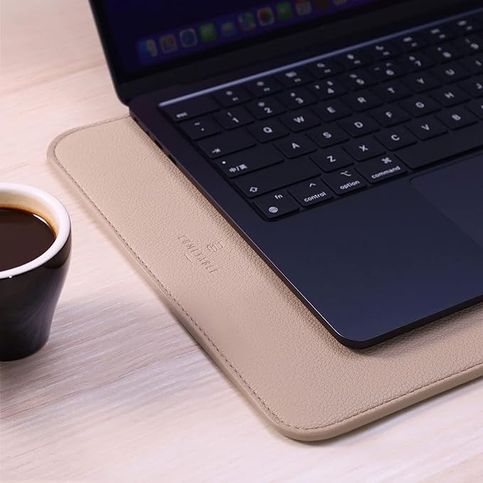 Comfyable Laptop Sleeve 14 Inch Precisely Compatible with MacBook Pro M5 M4 M3 M2 M1 Pro/Max 2025, Faux Leather Cover Case 14 in, Sand