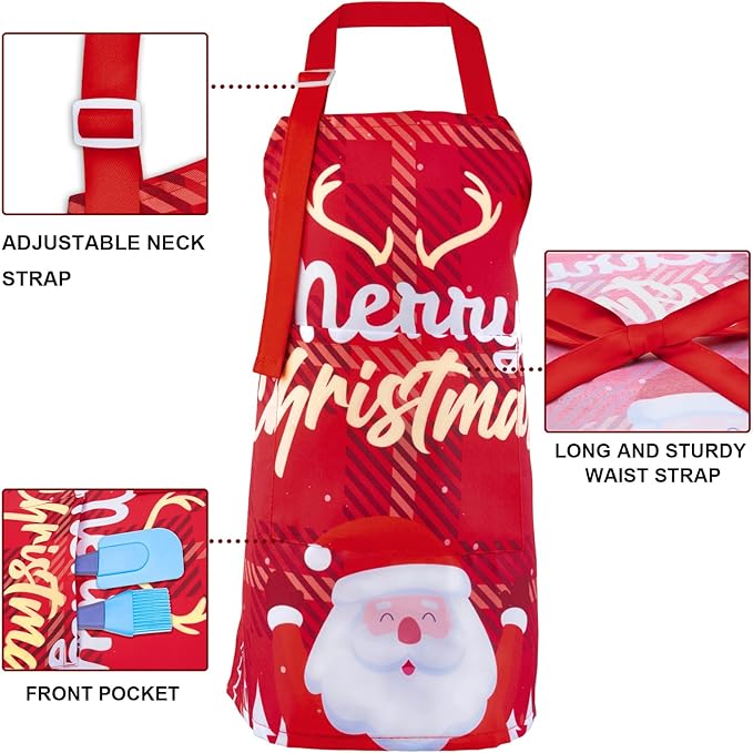 Sylfairy Aprons for Kids Girls Rainbow Unicorn Apron Children Kitchen Chef Aprons Smock (Santa Claus, Small,3-5Years)