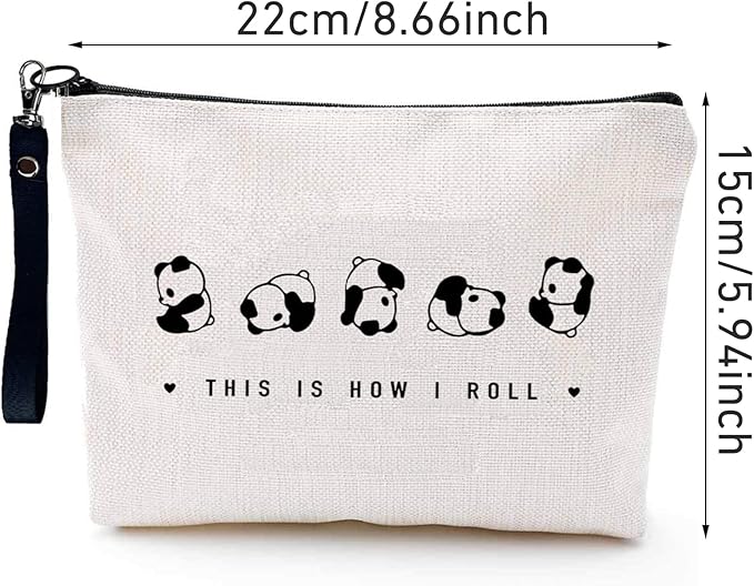 Finpletai Cute Panda Makeup Bag, This is How I Roll Cosmetic Bag, Panda Lover Gifts, Funny Panda Bag for Women Girls Sister Daughter Linen Zipper Travel Toiletry Bag(Roll Panda)