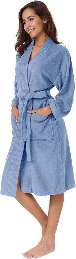 SIORO Women Terry Cloth Bath Robes with Pockets, Soft Long Cotton plush Kimono Wrap Bathrobe, Spa, Fuzzy Female nightgrown