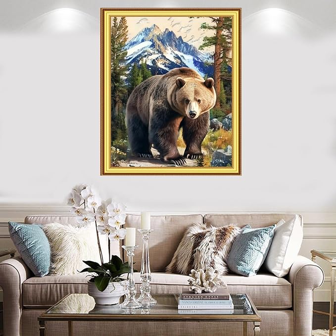 Foxnyart Stamped Cross Stitch Kits Full Range of Embroidery Needlework Starter Kits for Beginners Adults 11CT Embroidery Patterns Art Crafts DIY Needlepoint Kit-Forest Bear 16x20 inchs