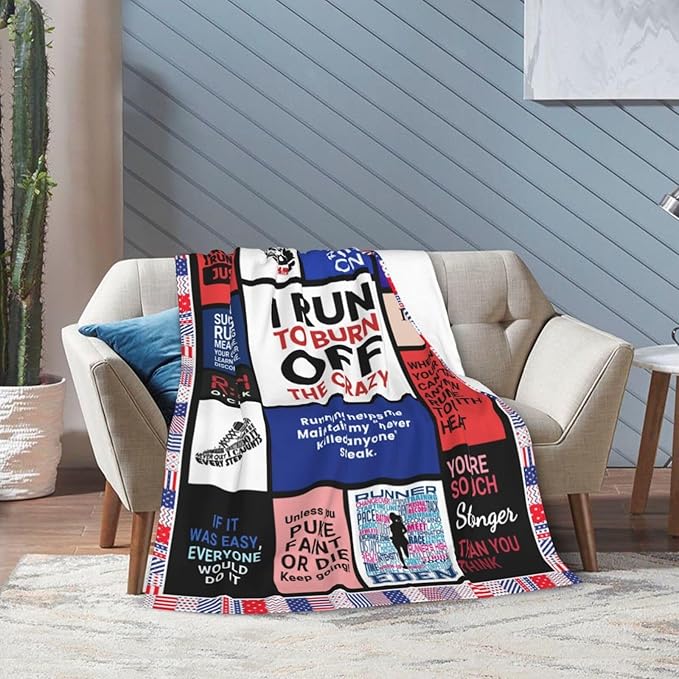 Running Blanket Runner Throw Blanket Runners Inspirational Bedding Track and Field Gifts Cozy Fleece Flannel Lightweight Stuff Plush for Men Women Boys Adults for Couch Sofa Bed Home Decor 50"x60"