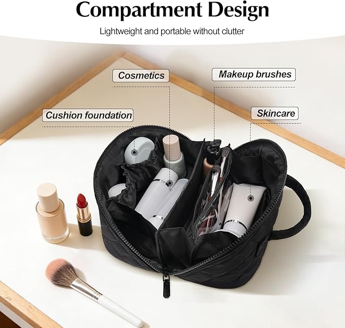 honitty Makeup Bag, Quilted Makeup Bag, Puffy Travel Make up Bags, Cosmetic Organizer Bag, Waterproof Toiletry Bag for Women