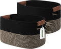 ECDYQXVU Cotton Rope Basket, Storage Baskets with Handle, 15x10x9 Inch Woven Basket for Shelves, Laundry, Towels, Clothes, Books, (Black Brown 2 Pack)
