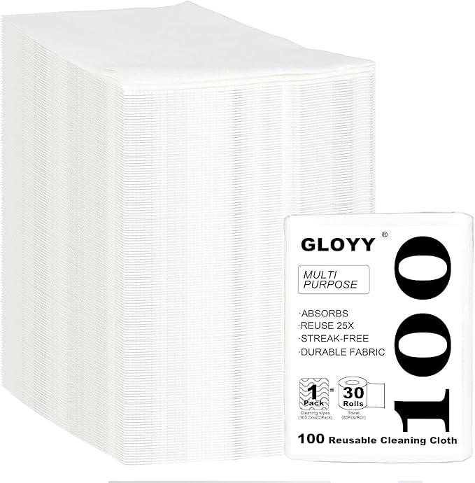 GLOYY Disposable Dish Cloth and Cleaning Handi Wipes, 100ct, Multi-Use Rags for Kitchen, Bathroom and Windows, White