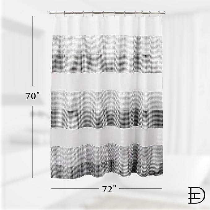 Dainty Home | Smoke Grey Ombre Waffle Weave Shower Curtain - 70" x 72" - Water Resistant Polyester Blend Fabric Shower Curtain - The Best Gradient Design Washable Waffle Shower Curtain