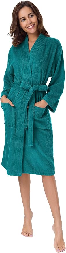 SIORO Women Terry Cloth Bath Robes with Pockets, Soft Long Cotton plush Kimono Wrap Bathrobe, Spa, Fuzzy Female nightgrown