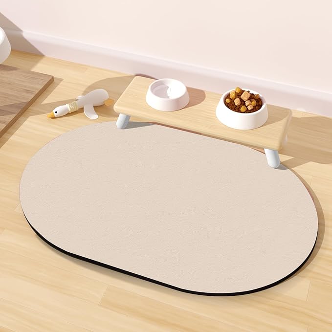 METEOROCK Pet Feeding Mat – 20''x12'' Absorbent Dog Food Mat, Pet Water Mats Protect Floor, No Stains Quick Dry Water Bowl Mats, Non-Slip Rubber Base Pets Placemats for Food, Beige