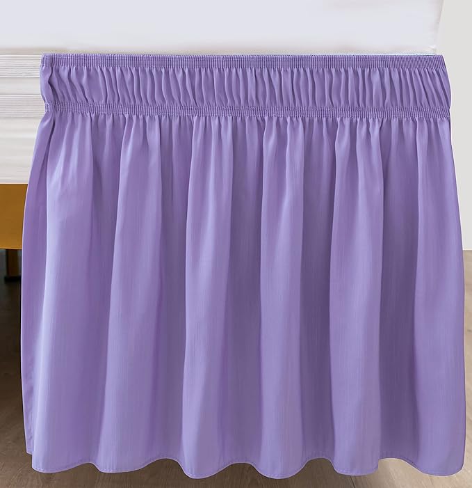 Biscaynebay Wrap Around Bed Skirts for King & Cal King Beds Short Drop of 12", Lavender Adjustable Elastic Dust Ruffles Easy Fit Wrinkle Resistant Silky Luxurious Fabric Machine Washable