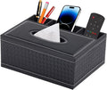 XNONE Tissue Box Cover Rectangle Black Tissue Box Holder PU Leather Facial Tissue Organizer,Multifunctional Remote Control Stationery Storage Box,Home Office Supplies Car Napkin Caddy