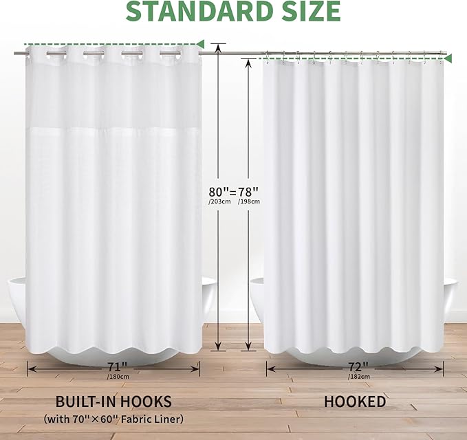 eachope Long No Hook Shower Curtain with Snap-in Fabric Liner Set,White Waffle Weave Shower Curtains for Bathroom,Hotel Luxury Decor Bathroom Curtain Set,Waterproof & Washable,71Wx80H