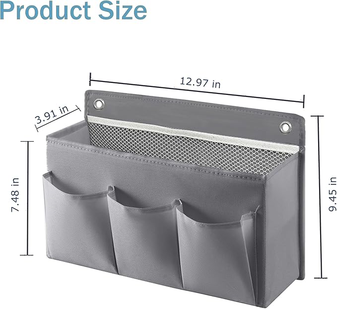 LASAMOLL 2-Pack Hanging Storage Baskets - Wall Organizer with 3 Pockets for Home/Dorm/Closet/Door, Multi-Purpose Space Saver for Office/Bathroom/Nursery - Foldable Fabric Organizer (Grey)