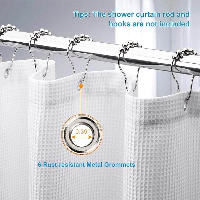 AmazerBath Waffle Shower Curtain White, Stall Shower Curtain 36x78 Inches, 240GSM Heavy Duty Fabric, Hotel Quality, Bathroom Accessories
