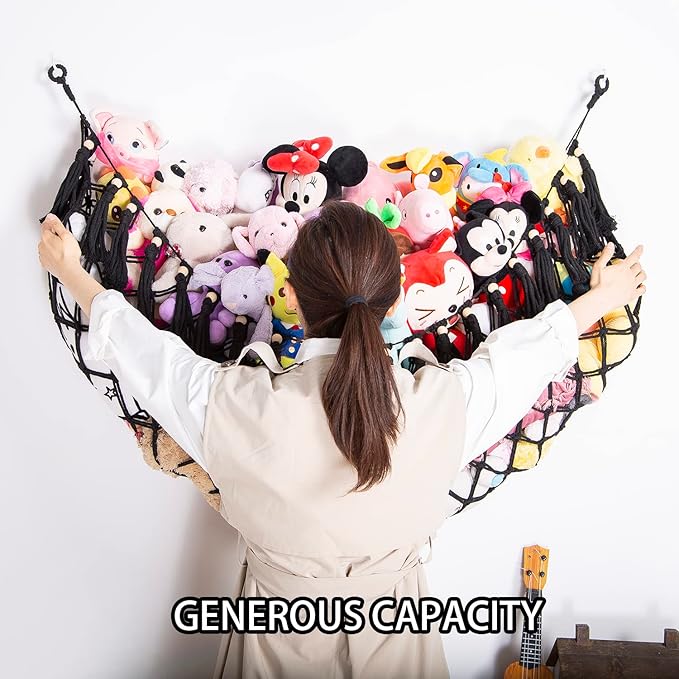 YKBU Large Stuffed Animal Net or Hammock Macrame Toy Display Plush Toy Holder Wall Hanging Net for Stuffed Animal Storage_Black