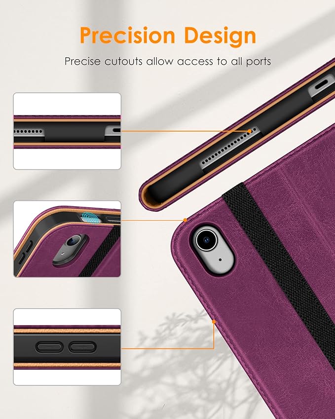 DTTO for iPad (A16) 11th Generation Case 11 Inch 2025, iPad 10th Generation Case 10.9 Inch 2022, Premium Leather Business Folio Stand Cover with Pencil Holder - Auto Wake/Sleep, Purple