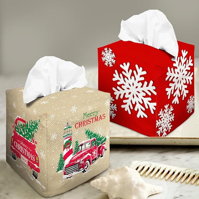 Tissue Box Cover Square Decorative Tissue Box Holder Cute Funny Cube Tissue Case Cover-Xmas Decor Christmas Car Tissue Box Cover