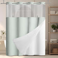 GICDSU No Hook Shower Curtain with Snap in Liner, Waffle Shower Curtain Set for Bathroom, Hotel Style with Semi-Sheer Top Window, Waterproof & Washable, Sage Green, 71" W x 86" L