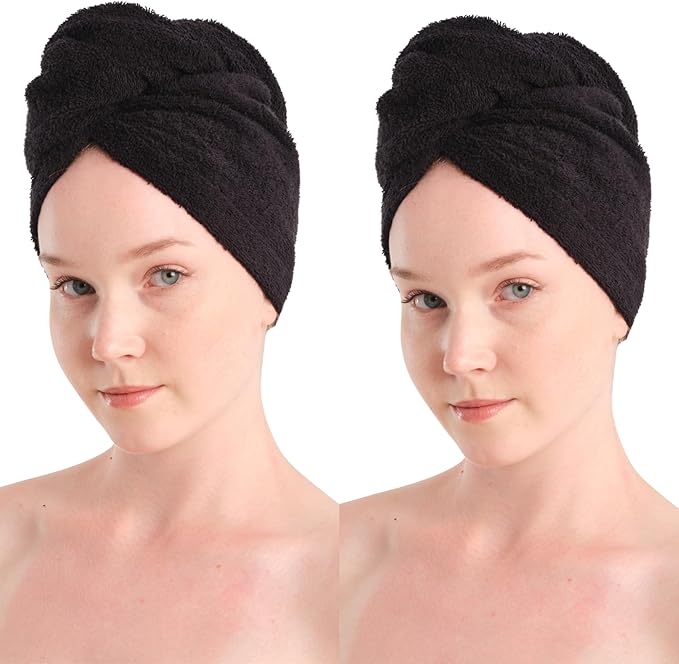 Seritaine Hair Towel Wrap for Women 2 Pack – 100% Turkish Cotton Turban for Wet Hair Quick Dry – Soft & Gentle Head Towel Cap– Soft and Absorbent Cotton - 10x26 inch