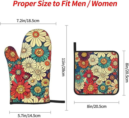 4 Pieces Flowers Oven Mitts and Pot Holder Set Floral Oven Gloves and Hot Pads Pot Holders for Farmhouse Kitchen Accessories and Decoration (Flowers)