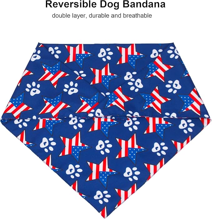 ADOGGYGO American Flag Dog Bandana, Multiple Sizes Offered, Reversible Red Blue Flag Star Scarf, Patriotic 4th of July Bandanas for Small Dogs (Small)
