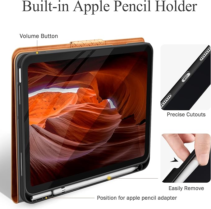 auaua Case for iPad (A16) 11th Generation 11 Inch 2025, iPad 10th Generation 10.9 Inch 2022, with Pencil Holder, Auto Sleep/Wake, Adjustable Stand, PU Leather (Brown)