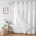 eachope White No Hook Shower Curtain with Snap-in Fabric Liner Set,Waffle Weave Shower Curtains for Bathroom,Hotel Luxury Decor Bathroom Curtain Set,Waterproof & Washable,71Wx77H