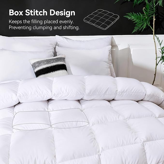 Goose Feather Down Fiber Comforter Cal King Size, Ultra Soft Medium Warm Duvet Insert, All Season Luxury Hotel Bedding Comforters with Corner Tabs(White,108x94)