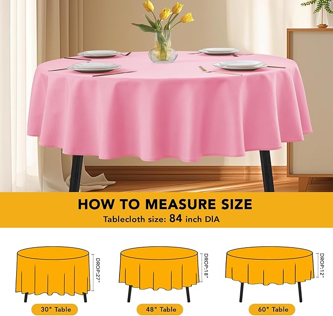 10-Pack Pink Round Tablecloths, 84 Inches, Stain-Resistant Polyester for 3-5 Ft Round Tables - Washable Table Covers for Weddings, Banquets, Birthday Parties, Events