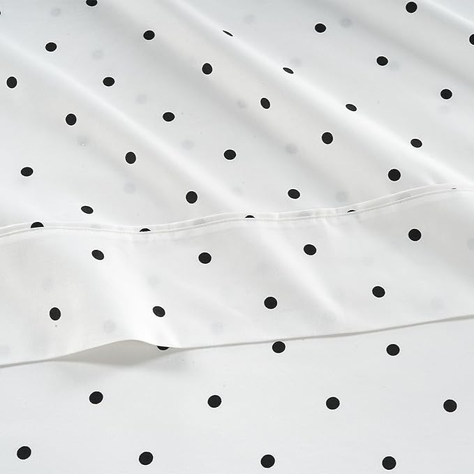 LANE LINEN California King Sheet Sets Deep Pocket – 450 Thread Count 100% Cotton Bedsheets, Soft Sateen Weave, 15” Fully Elasticized Fitted Sheet, Premium Sheet & Pillowcase Sets, Polka Dot Black