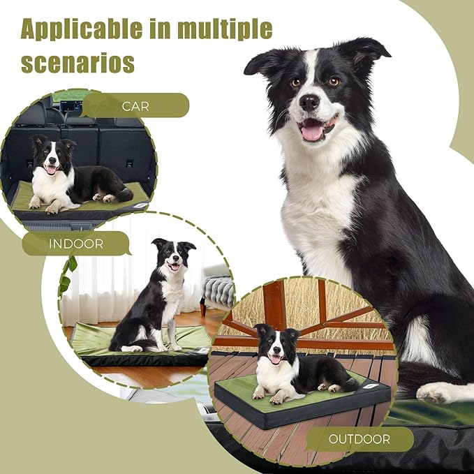 OUPEIWAWA Orthopedic Outdoor Waterproof Dog Beds for Medium Dogs, Washable Pet Bed with Egg Crate Foam Pet Bed Mat for Crate and Removable Oxford Fabric Cover,36"x 26", Dark Green