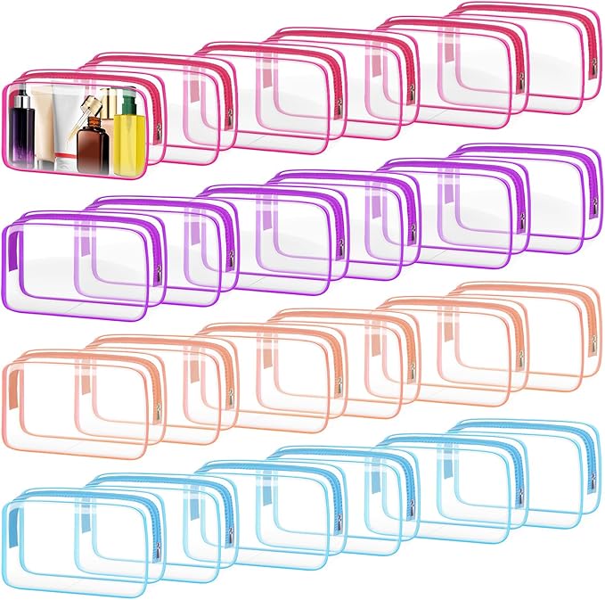 24 PCS Clear Toiletry Bag, Cosmetic Bag for Travel Makeup Organizer TSA Approved Pouch - Multicolor, Medium