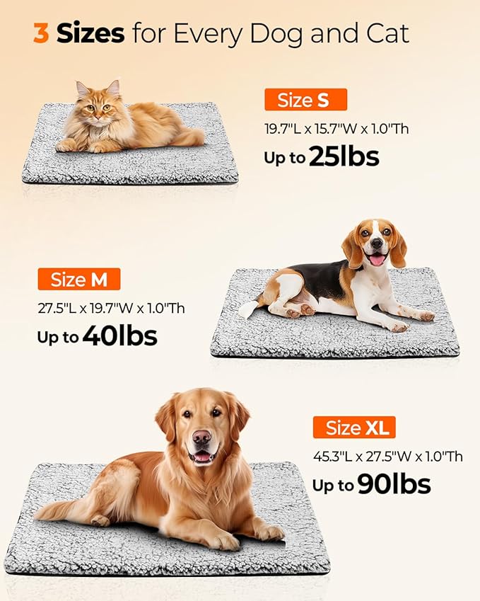 WONONE Self Warming Pet Pad, Super Soft Thermal Dog Crate Bed Pad for Crate, Sofa, Floor Washable Anti-Slip Self Warming Kennel Mat for Indoor Outdoor Dogs and Cats (LightGray, XL)