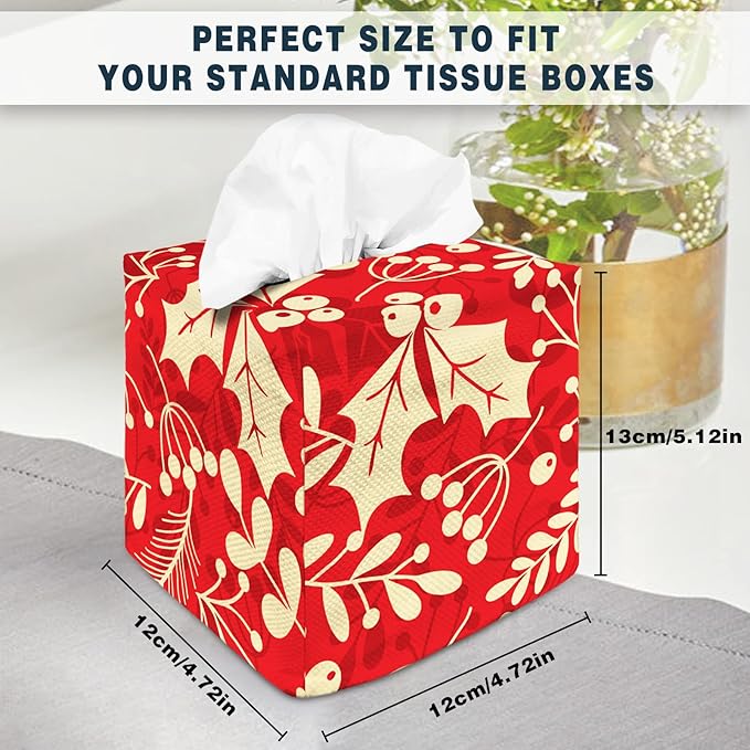 Tissue Box Cover Square Decorative Tissue Box Holder Cute Funny Cube Tissue Case Cover-Xmas Decor Berry Tissue Box Cover