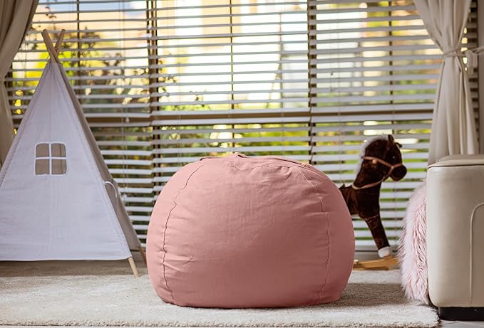 WEKAPO Stuffed Animal Storage Bean Bag Chair Cover for Kids | Stuffable Zipper Beanbag for Organizing Children Plush Toys Large Premium Cotton Canvas (Solid Pink, X-Large)