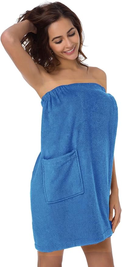 SIORO Women Bath Towel Wrap Robe, Soft Cotton Terry Spa Cloth, Plush Adjustable Closure for Shower, Travel, Pool, Gym