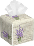 POIUBLE Leather Tissue Box Holder Lavender Flowers Tissue Box Cover Square Waterproof Tissue Holder Organizer Modern Napkin Holder for Bedroom Dresser Night Stand Office Desk