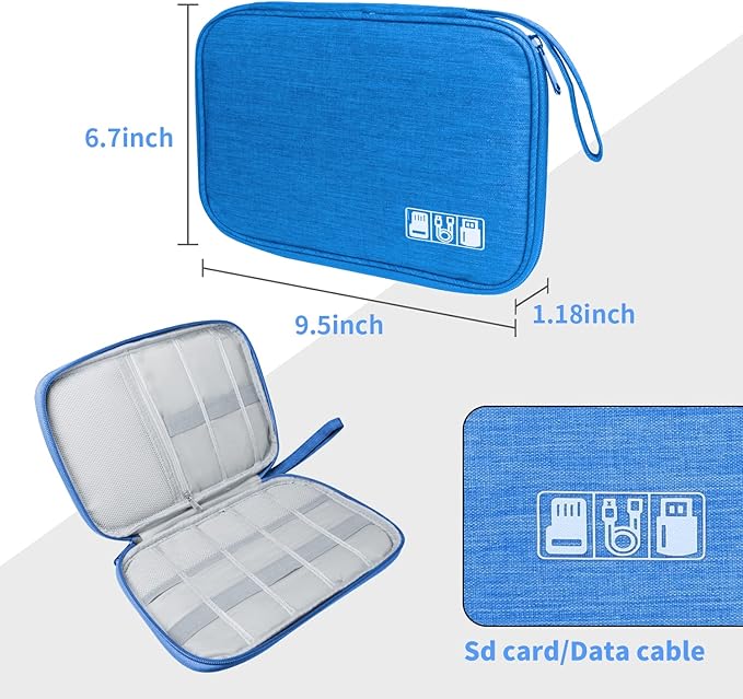 Lcsmaokin Electronics Travel Organizer,Portable Waterproof Electronic Travel Storage Bag for Small Charging Cord Storage,Charger,Small Electronics,SD Card etc,for Travel,Business -Sky Blue