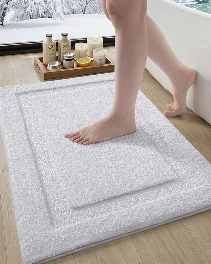 Color&Geometry Bathroom Rugs, Water Absorbent and Quick Dry Microfiber Bath Rugs-24"x36", Non-Slip, White