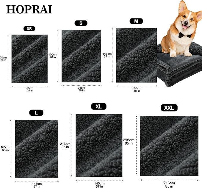 HOPRAI Dog Blanket, Waterproof Reversible Sherpa Fleece Throw Blanket, Furniture Cover for Bed, Couch, Sofa Protection from Liquid Pee and Pet Fur of Puppy, Cat (Gray XS20*27inches)