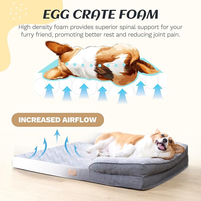 OUPEIWAWA Extra Large Dog Bed Orthopedic with Bolster Sides Removable Egg-Crate Foam Waterproof Liner Pet Bed Sofa Couch with Removable Washable Cover Non-Slip Bottom, Gray1