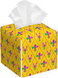 Tissue Box Cover Holder, Mardi Gras Crayfish and Fleur De Lis PU Leather Square Tissue Box Cover Decorative Organizer for Bathroom Kitchen Bedroom Vanity Countertop Night Stands