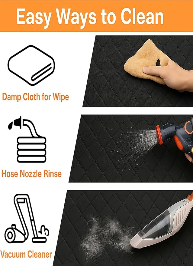 fidozen Dog Car Seat Cover, Universal Fit, Waterproof, Breathable, Machine Washable, Pet Hammock with Storage Pocket, Black (Orange, Standard 54" W)