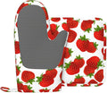 Silicone Oven Mitts and Pot Holders Sets, Home Cute Strawberry Heat Resistant BBQ Gloves for Kitchen Baking Cooking Grilling Microwave