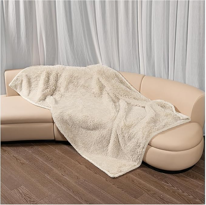 Wowchine Long Faux Fur Calming Pet Blankets for Large Dogs Waterproof Cream Dog Blanket for Couch Sofa Cover Washable Puppy Bed Covers (Cream,XL-85x57in)