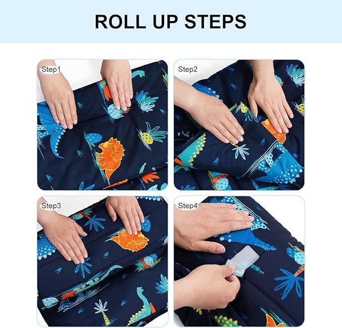 david's kids Toddler Nap Mat Set with Removable Pillow, Ultra Soft Slumber Bags for Boys, Perfect for Preschool, Daycare, Kids Sleeping Bags with Rollup Design, 50"x20", Dinosaur