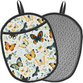 Pot Holders 2 Pack Silicone, Cotton Lining, Heat Resistant to 500°F (260°C), Non-Slip Grip, 7.5"x9.4" Oval Kitchen Hot Pads for Oven, Cooking (Butterflies, Potholders)