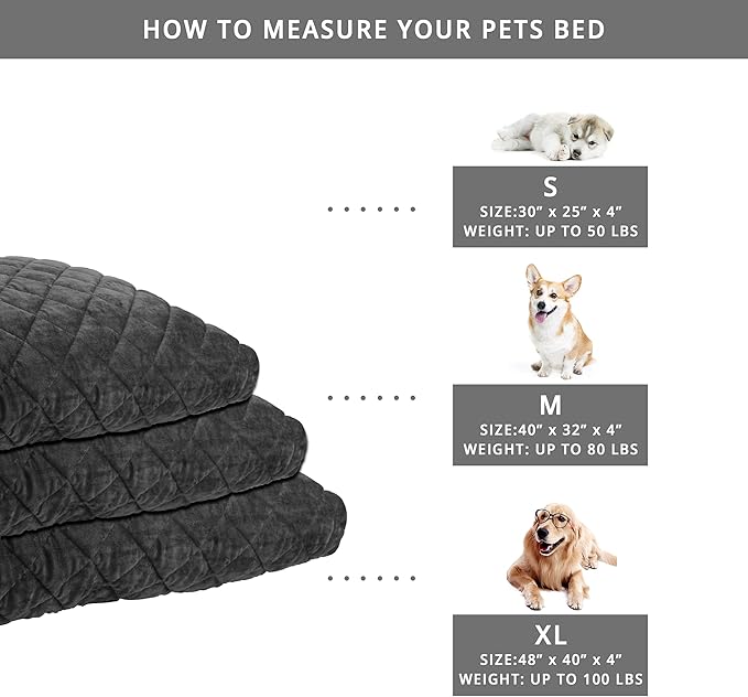 Washable Orthopedic Dog Bed - Plush Quilted Pet Bed with Removable Cover for Small Sized Dogs, Joint Pain Relief, Made in USA (Dark Gray, 30x25x4 Inch)